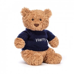 Jellycat Bartholomew Ours with Personalised Navy Jumper MEDIUM - H28 X W12 CM | 79348JPDH