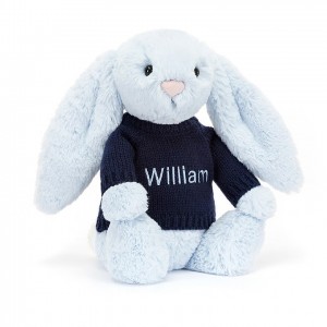 Jellycat Bashful Blue Lapin with Personalised Navy Jumper MEDIUM - H31 X W12 CM | 98352IFTY