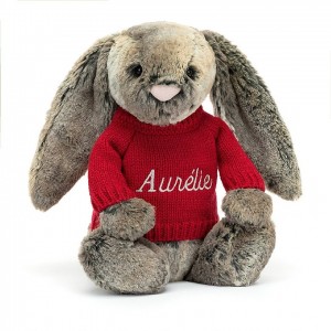 Jellycat Bashful Cottontail Lapin with Personalised Red Jumper MEDIUM - H31 X W12 CM | 24795YJGI