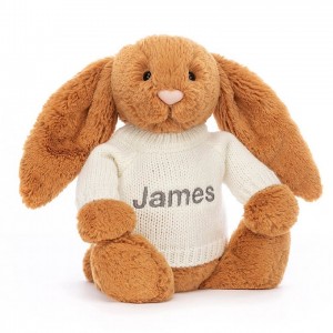 Jellycat Bashful Golden Lapin with Personalised Cream Jumper MEDIUM - H31 X W12 CM | 30978EDIF