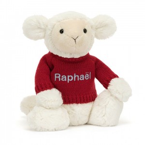 Jellycat Bashful Lamb with Personalied Red Jumper MEDIUM - H31 X W12 CM | 82637RPQS