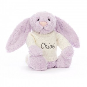 Jellycat Bashful Lilac Lapin with Personalised Cream Jumper MEDIUM - H31 X W12 CM | 95714OBVR