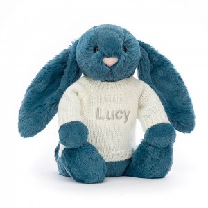 Jellycat Bashful Mineral Blue Lapin with Personalised Cream Jumper MEDIUM - H31 X W12 CM | 58742NZQE