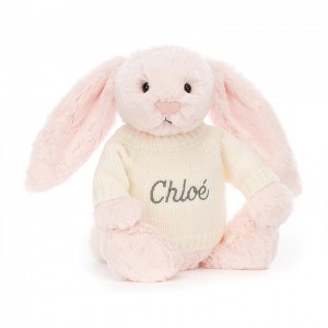 Jellycat Bashful Pink Lapin with Personalised Cream Jumper MEDIUM - H31 X W12 CM | 54102AFYP