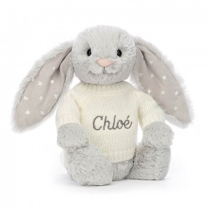 Jellycat Bashful Shimmer Lapin with Personalised Cream Jumper MEDIUM - H31 X W12 CM | 14827OQEM