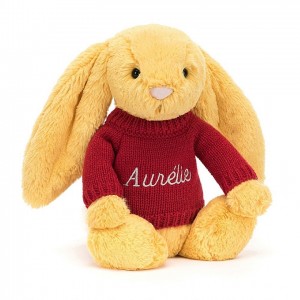 Jellycat Bashful Sunshine Lapin with Personalised Red Jumper MEDIUM - H31 X W12 CM | 46057TMRC