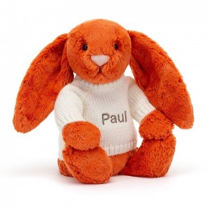 Jellycat Bashful Tangerine Lapin with Personalised Cream Jumper MEDIUM - H31 X W12 CM | 51837NDQU