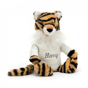 Jellycat Bashful Tigre with Personalised Cream Jumper MEDIUM - H31 X W12 CM | 15783IWFR