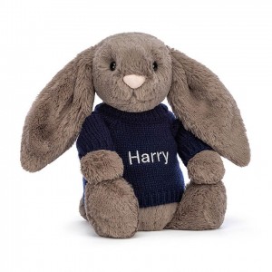 Jellycat Bashful Truffle Lapin with Personalised Navy Jumper MEDIUM - H31 X W12 CM | 54698AYZM