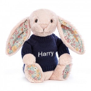 Jellycat Blossom Blush Lapin with Personalised Navy Jumper MEDIUM - H31 X W12 CM | 18764JAVL