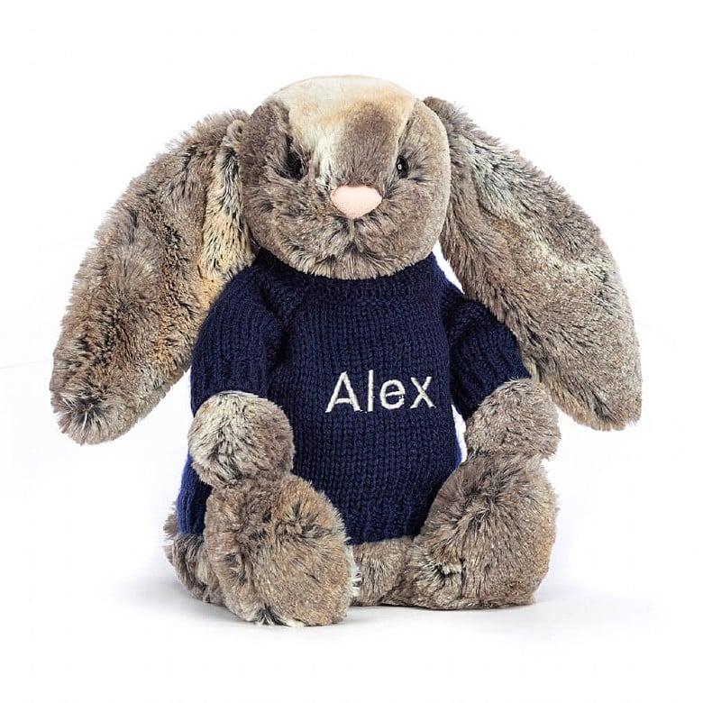 Jellycat Bashful Cottontail Lapin with Personalised Navy Jumper MEDIUM - H31 X W12 CM | 54389RCHN