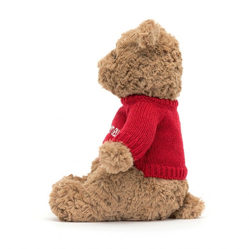 Jellycat Bartholomew Ours with Personalised Red Jumper MEDIUM - H28 X W12 CM | 24053EXHP