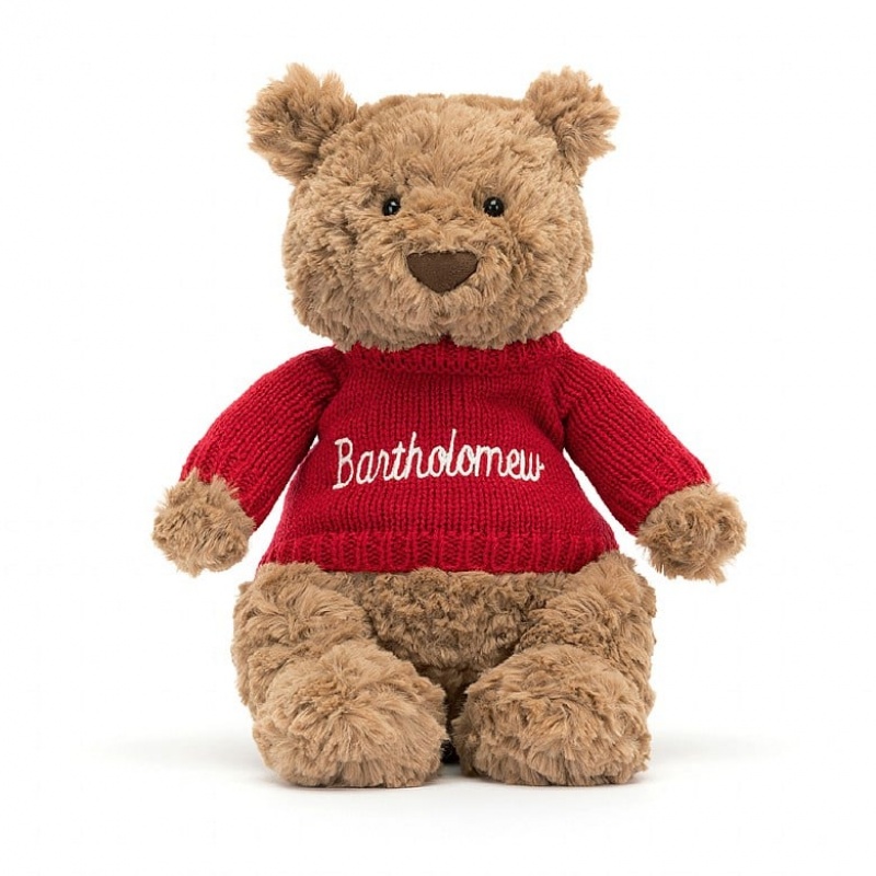 Jellycat Bartholomew Ours with Personalised Red Jumper MEDIUM - H28 X W12 CM | 24053EXHP