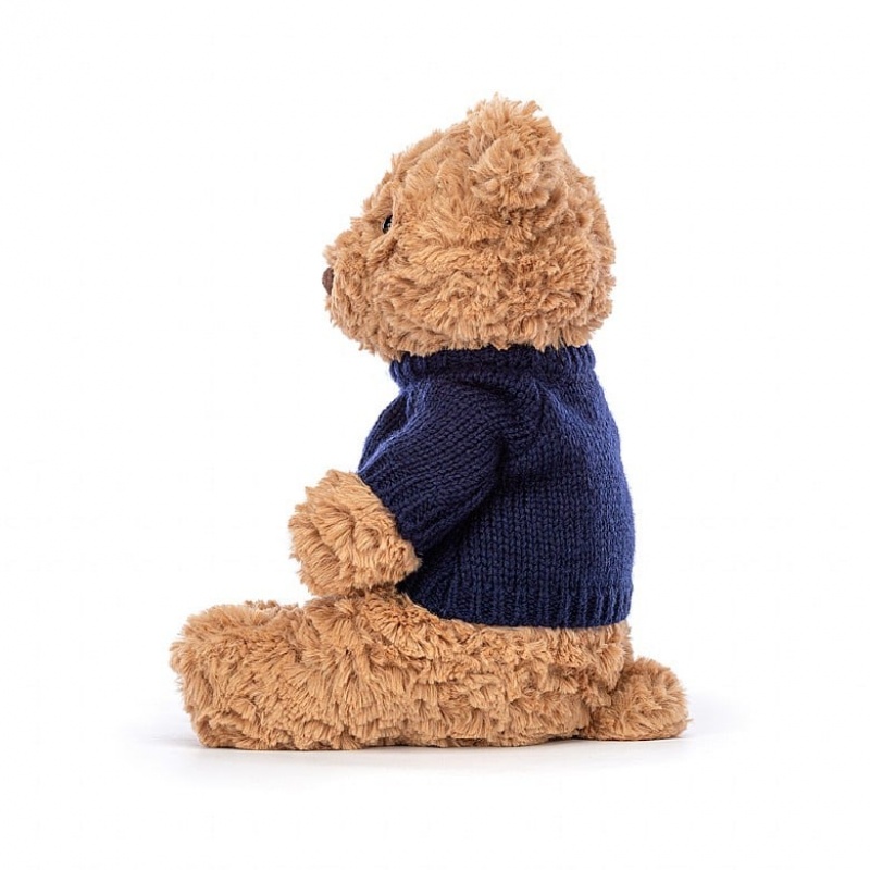 Jellycat Bartholomew Ours with Personalised Navy Jumper MEDIUM - H28 X W12 CM | 73429KIHC