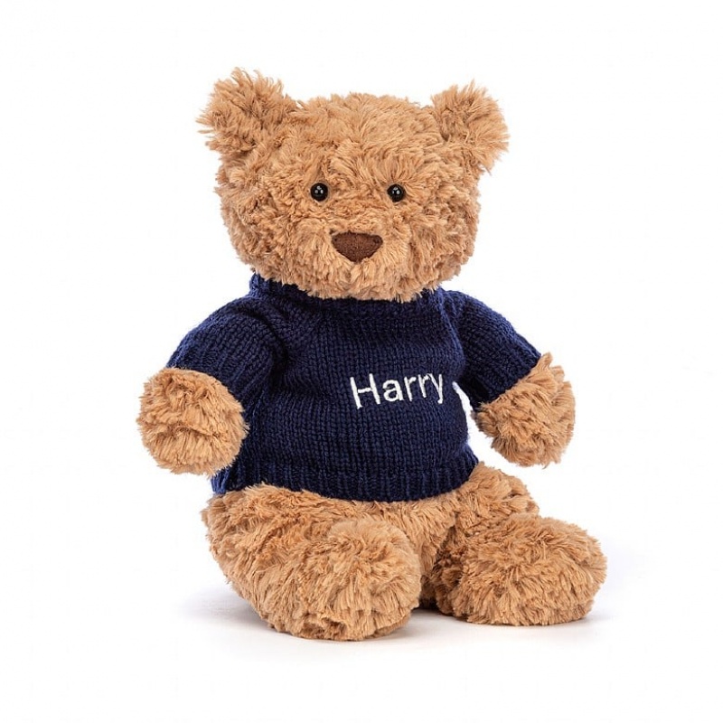 Jellycat Bartholomew Ours with Personalised Navy Jumper MEDIUM - H28 X W12 CM | 73429KIHC