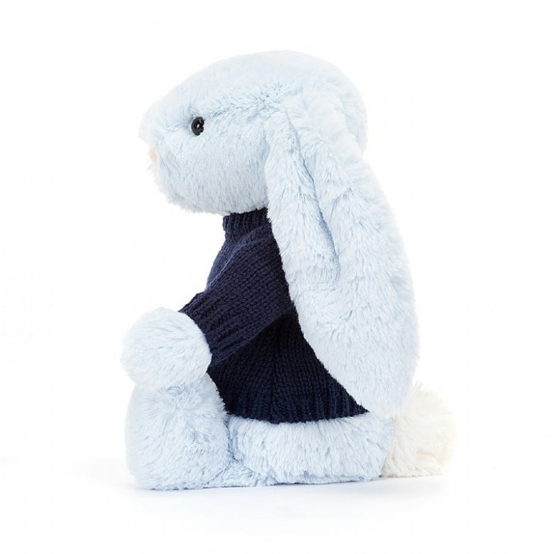 Jellycat Bashful Blue Lapin with Personalised Navy Jumper MEDIUM - H31 X W12 CM | 98352IFTY