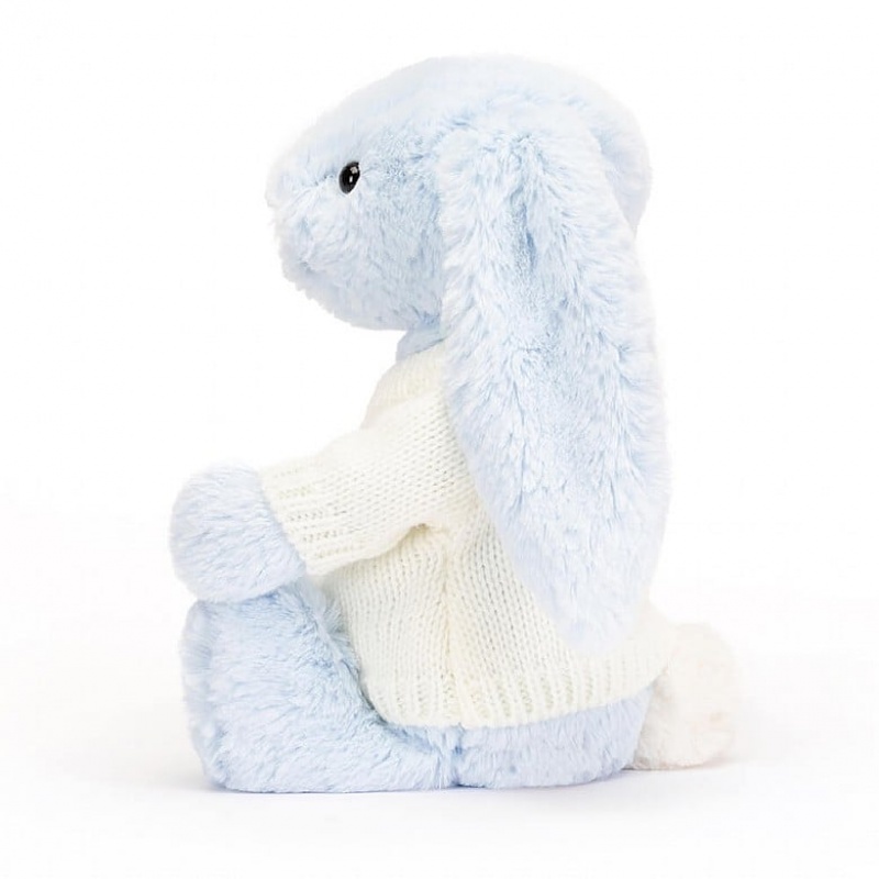 Jellycat Bashful Blue Lapin with Personalised Cream Jumper MEDIUM - H31 X W12 CM | 31879VOSB