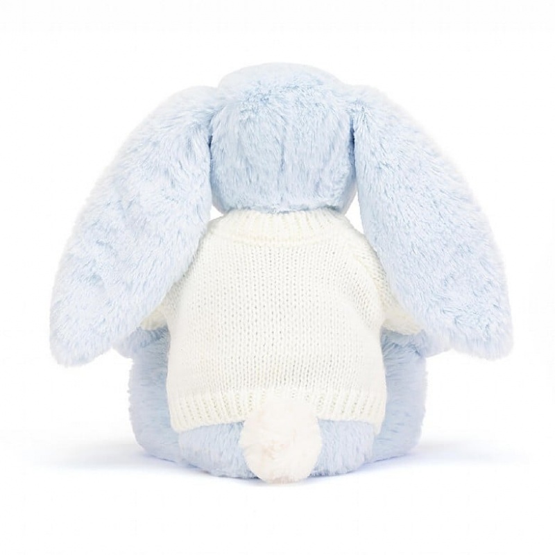 Jellycat Bashful Blue Lapin with Personalised Cream Jumper MEDIUM - H31 X W12 CM | 31879VOSB