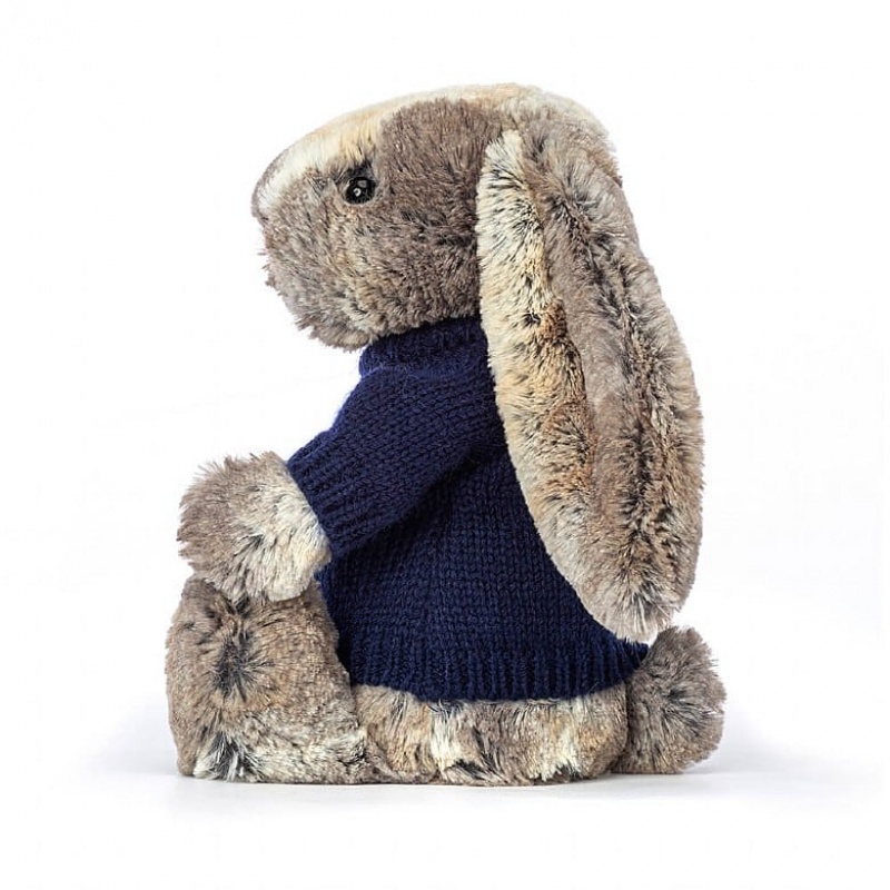 Jellycat Bashful Cottontail Lapin with Personalised Navy Jumper MEDIUM - H31 X W12 CM | 06894JTWO