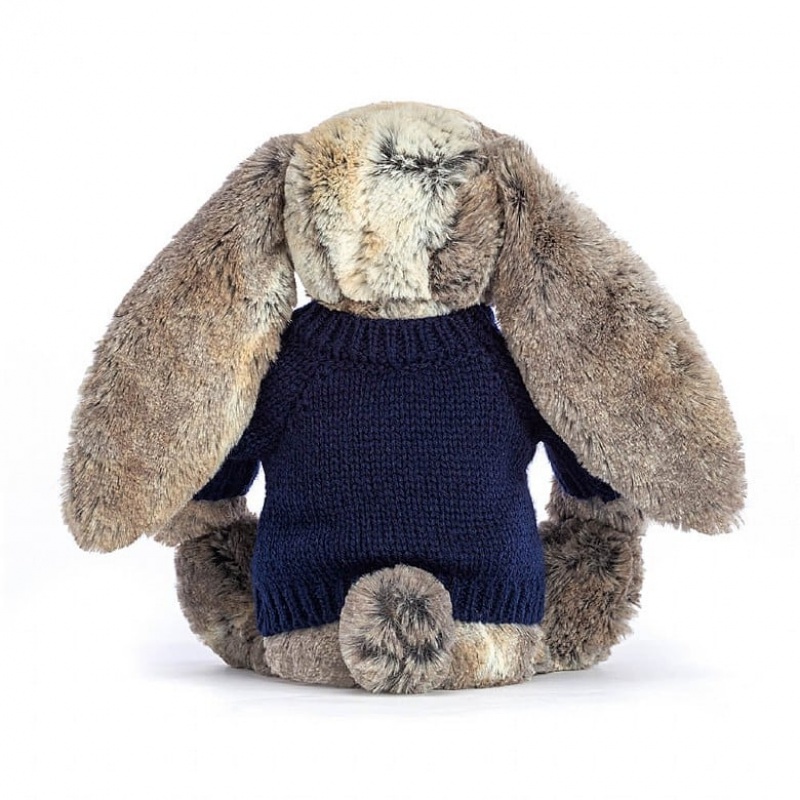 Jellycat Bashful Cottontail Lapin with Personalised Navy Jumper MEDIUM - H31 X W12 CM | 06894JTWO