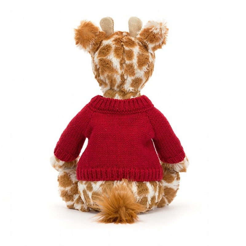 Jellycat Bashful Girafe with Personalised Red Jumper MEDIUM - H31 X W12 CM | 16725KDAC