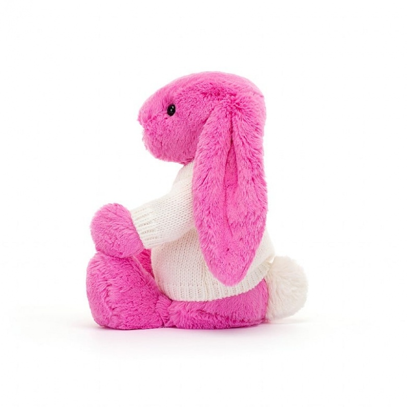 Jellycat Bashful Hot Pink Lapin with Personalised Cream Jumper MEDIUM - H31 X W12 CM | 35491FTZH