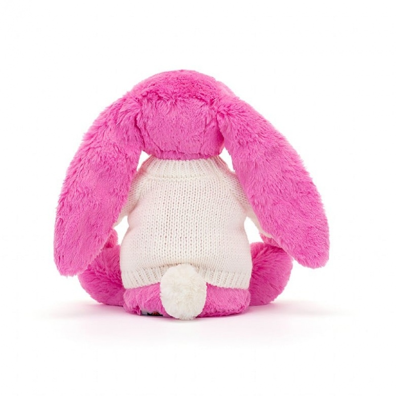 Jellycat Bashful Hot Pink Lapin with Personalised Cream Jumper MEDIUM - H31 X W12 CM | 35491FTZH