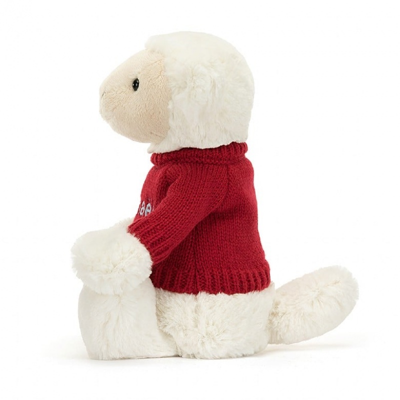 Jellycat Bashful Lamb with Personalied Red Jumper MEDIUM - H31 X W12 CM | 82637RPQS