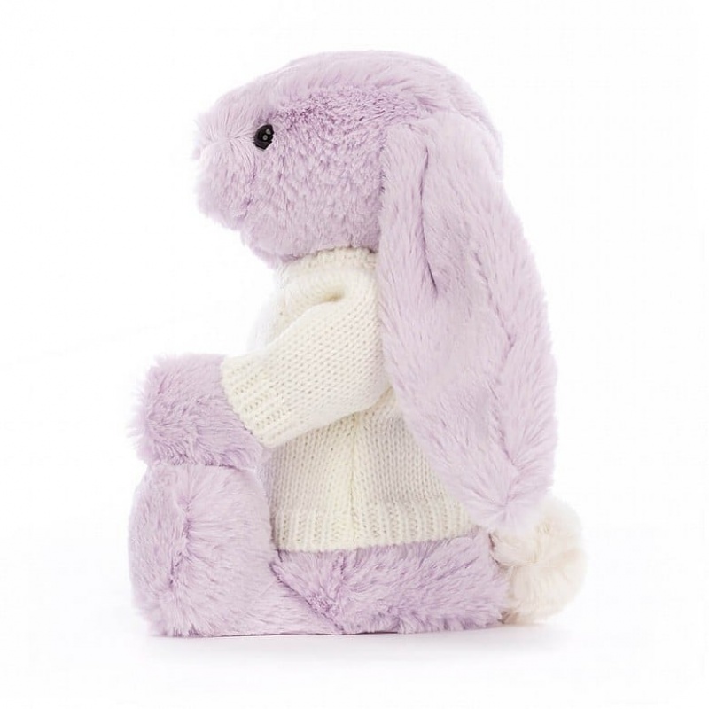 Jellycat Bashful Lilac Lapin with Personalised Cream Jumper MEDIUM - H31 X W12 CM | 95714OBVR