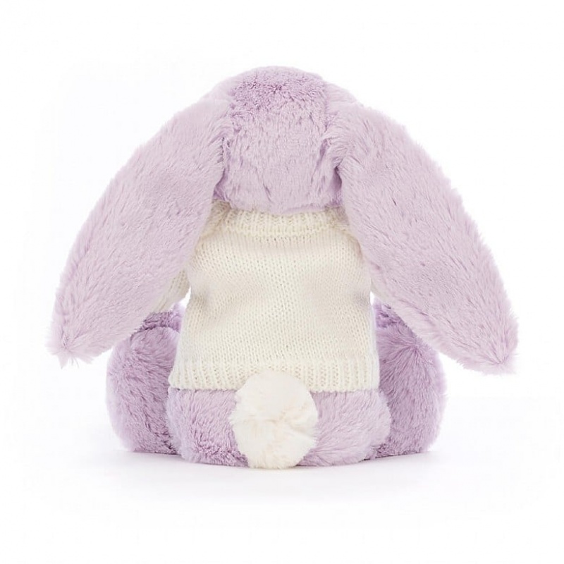 Jellycat Bashful Lilac Lapin with Personalised Cream Jumper MEDIUM - H31 X W12 CM | 95714OBVR