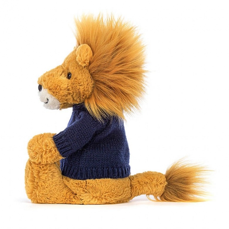 Jellycat Bashful Lion with Personalised Navy Jumper MEDIUM - H31 X W12 CM | 20134ZSEJ