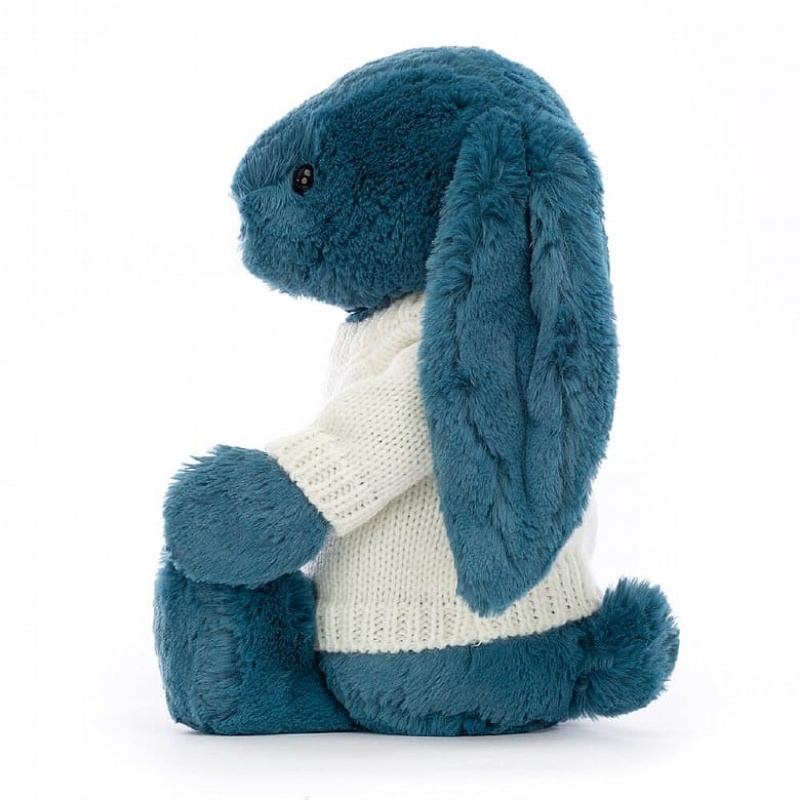 Jellycat Bashful Mineral Blue Lapin with Personalised Cream Jumper MEDIUM - H31 X W12 CM | 58742NZQE