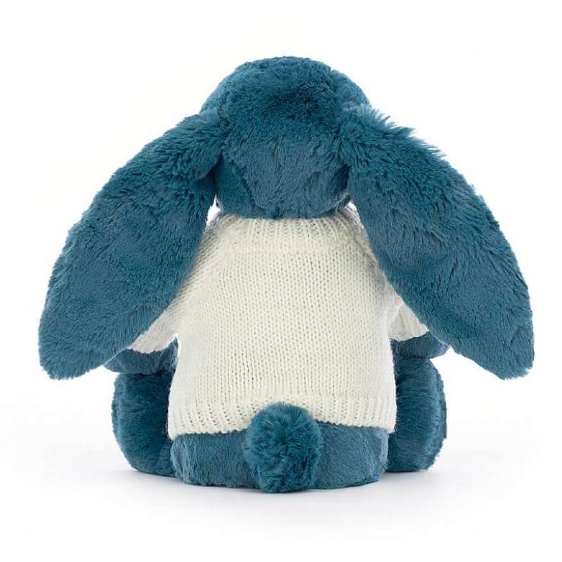 Jellycat Bashful Mineral Blue Lapin with Personalised Cream Jumper MEDIUM - H31 X W12 CM | 58742NZQE