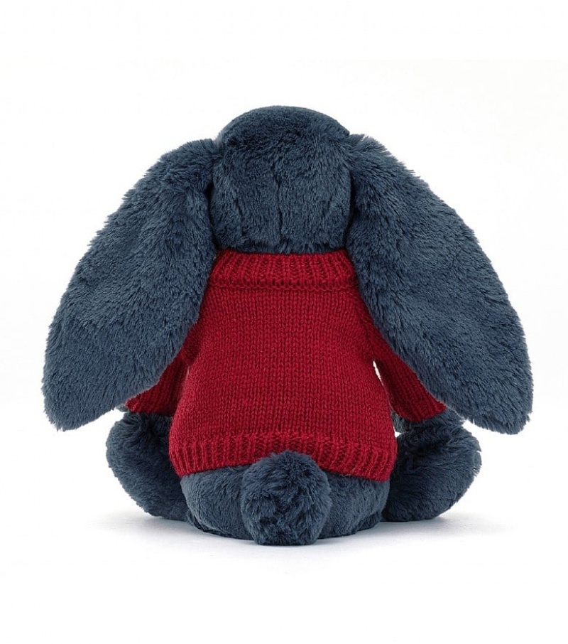 Jellycat Bashful Navy Lapin with Personalised Red Jumper MEDIUM - H31 X W12 CM | 20758QEGI