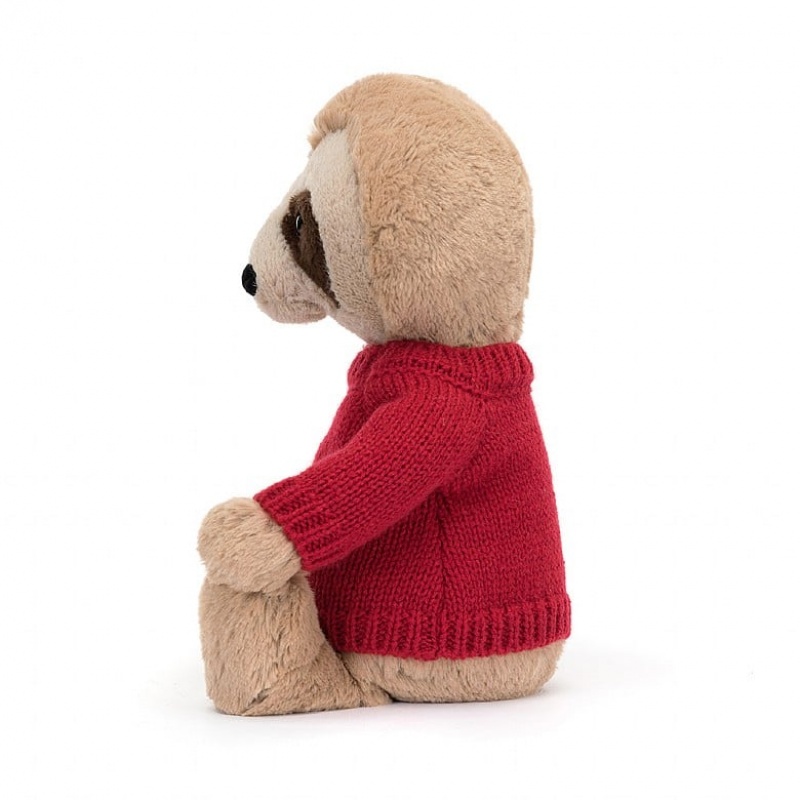 Jellycat Bashful Paresseux with Personalised Red Jumper MEDIUM - H28 X W12 CM | 95063IBJR