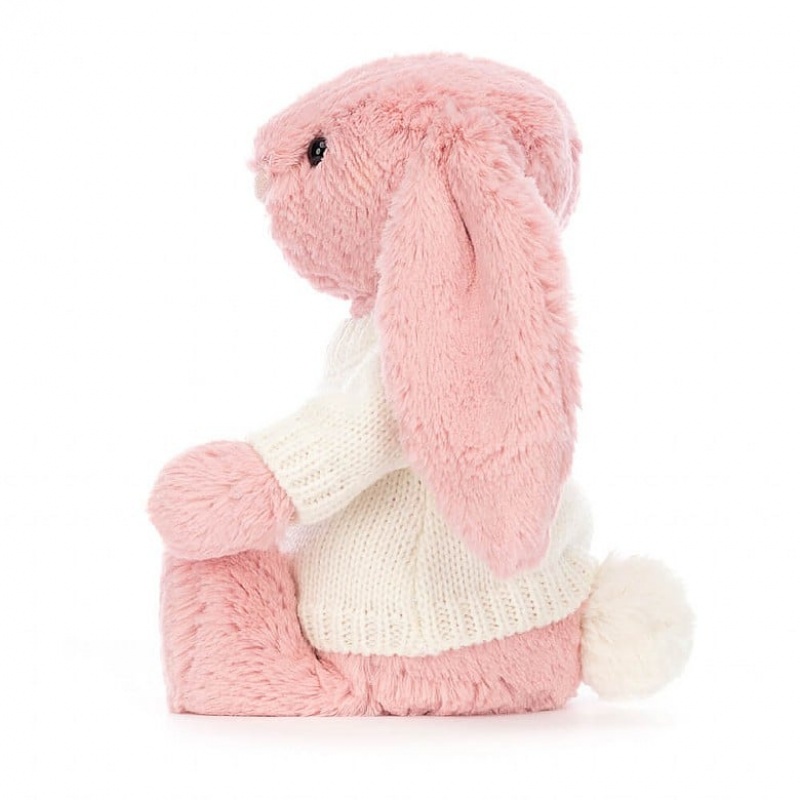 Jellycat Bashful Petal Lapin with Personalised Cream Jumper MEDIUM - H31 X W12 CM | 24960RQJC