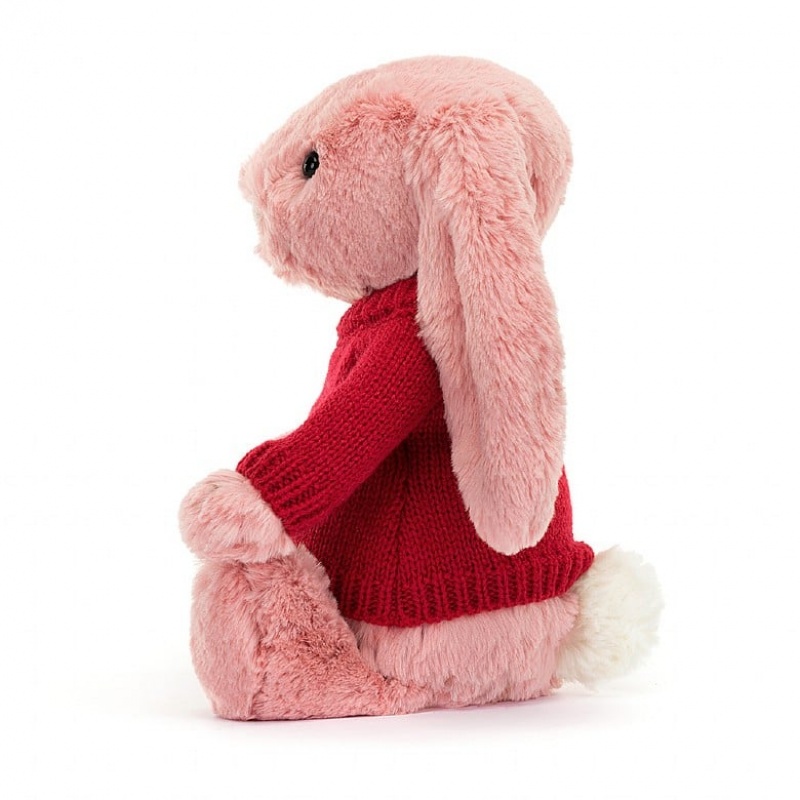 Jellycat Bashful Petal Lapin with Personalised Red Jumper MEDIUM - H31 X W12 CM | 46192MIBJ