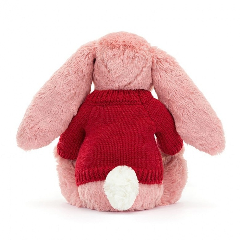 Jellycat Bashful Petal Lapin with Personalised Red Jumper MEDIUM - H31 X W12 CM | 46192MIBJ