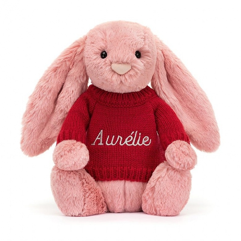 Jellycat Bashful Petal Lapin with Personalised Red Jumper MEDIUM - H31 X W12 CM | 46192MIBJ