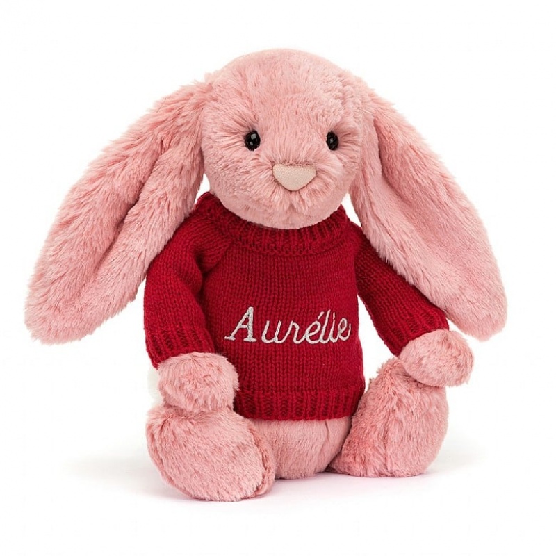 Jellycat Bashful Petal Lapin with Personalised Red Jumper MEDIUM - H31 X W12 CM | 46192MIBJ