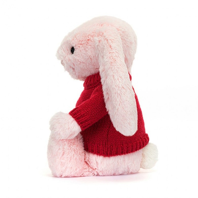 Jellycat Bashful Pink Lapin with Personalised Red Jumper MEDIUM - H31 X W12 CM | 23874JEAZ