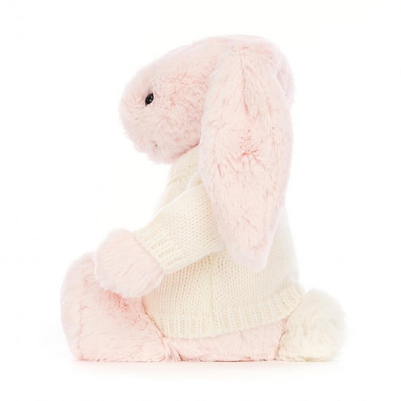 Jellycat Bashful Pink Lapin with Personalised Cream Jumper MEDIUM - H31 X W12 CM | 54102AFYP