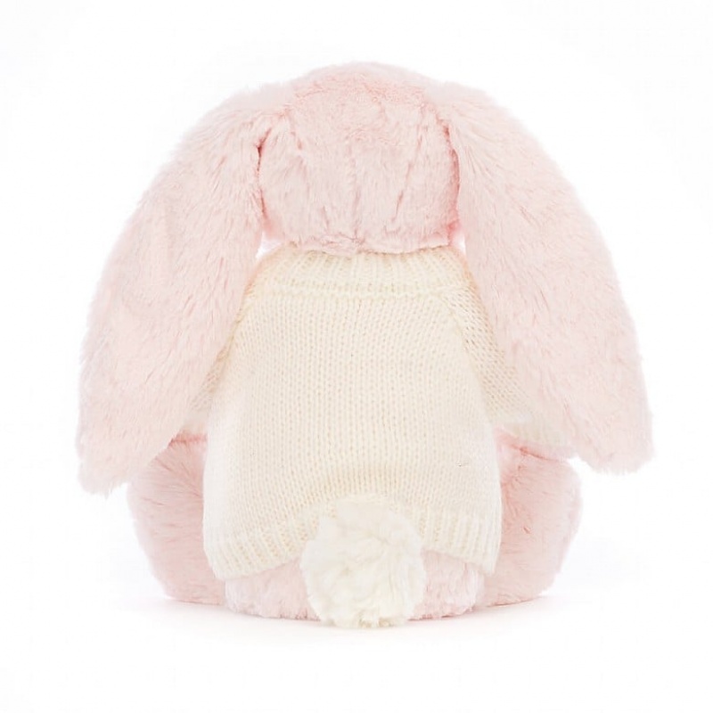 Jellycat Bashful Pink Lapin with Personalised Cream Jumper MEDIUM - H31 X W12 CM | 54102AFYP