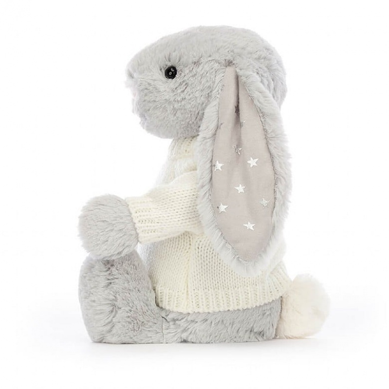 Jellycat Bashful Shimmer Lapin with Personalised Cream Jumper MEDIUM - H31 X W12 CM | 14827OQEM