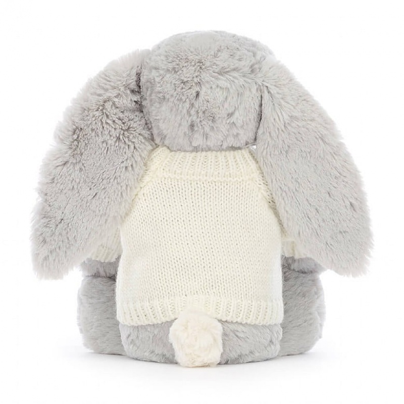 Jellycat Bashful Shimmer Lapin with Personalised Cream Jumper MEDIUM - H31 X W12 CM | 14827OQEM