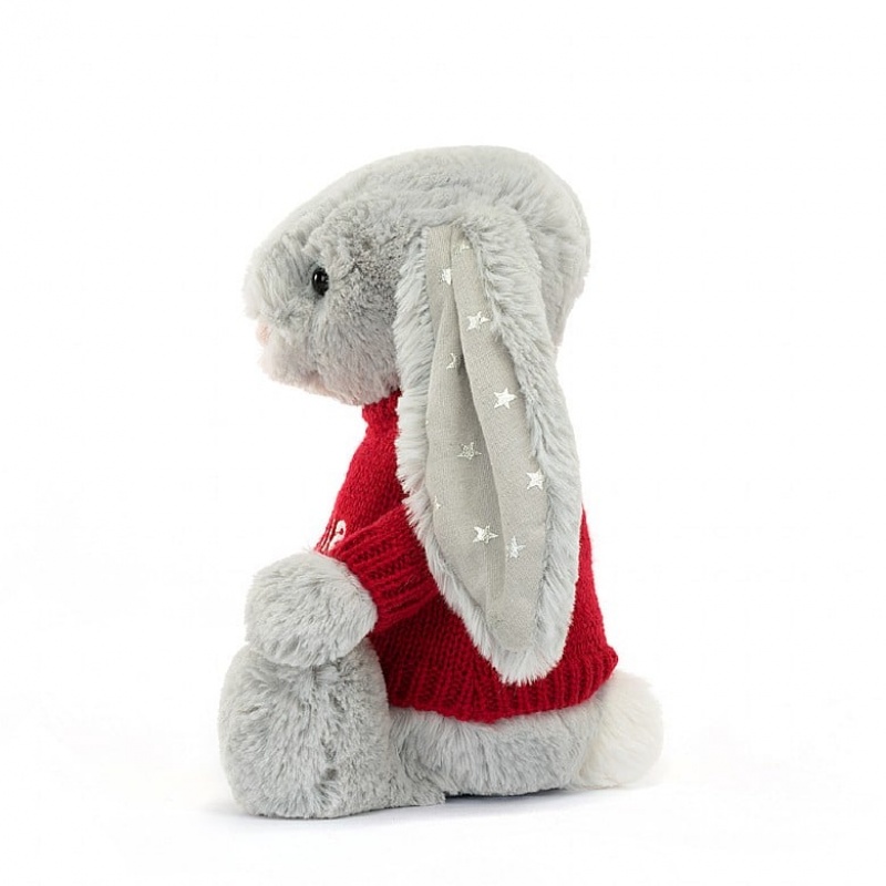 Jellycat Bashful Shimmer Lapin with Personalised Red Jumper MEDIUM - H31 X W12 CM | 50768PAUS