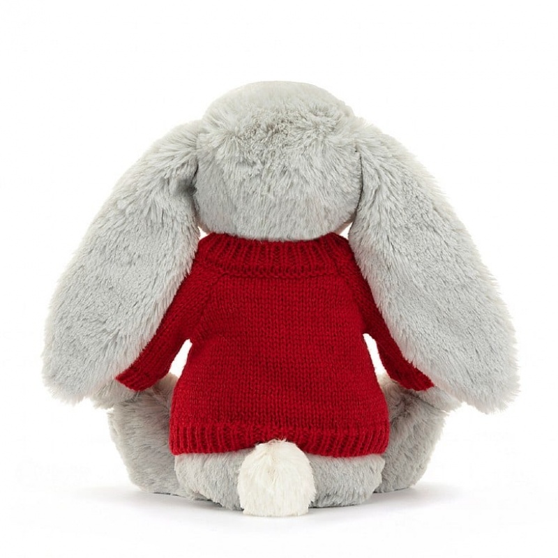 Jellycat Bashful Shimmer Lapin with Personalised Red Jumper MEDIUM - H31 X W12 CM | 50768PAUS