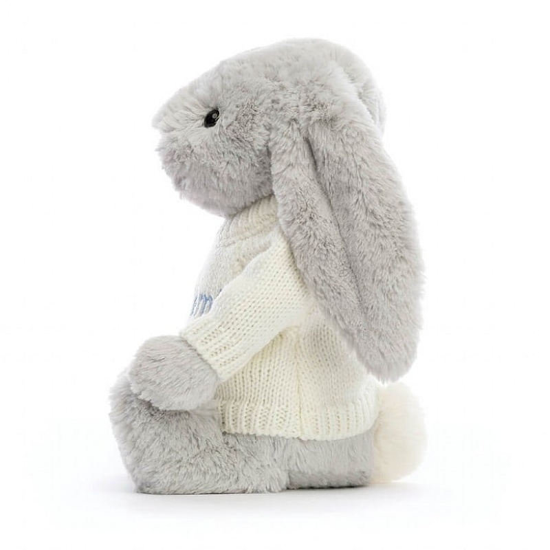 Jellycat Bashful Silver Lapin with Personalised Cream Jumper MEDIUM - H31 X W12 CM | 72654NECT