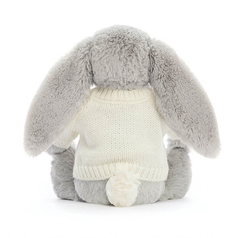 Jellycat Bashful Silver Lapin with Personalised Cream Jumper MEDIUM - H31 X W12 CM | 72654NECT