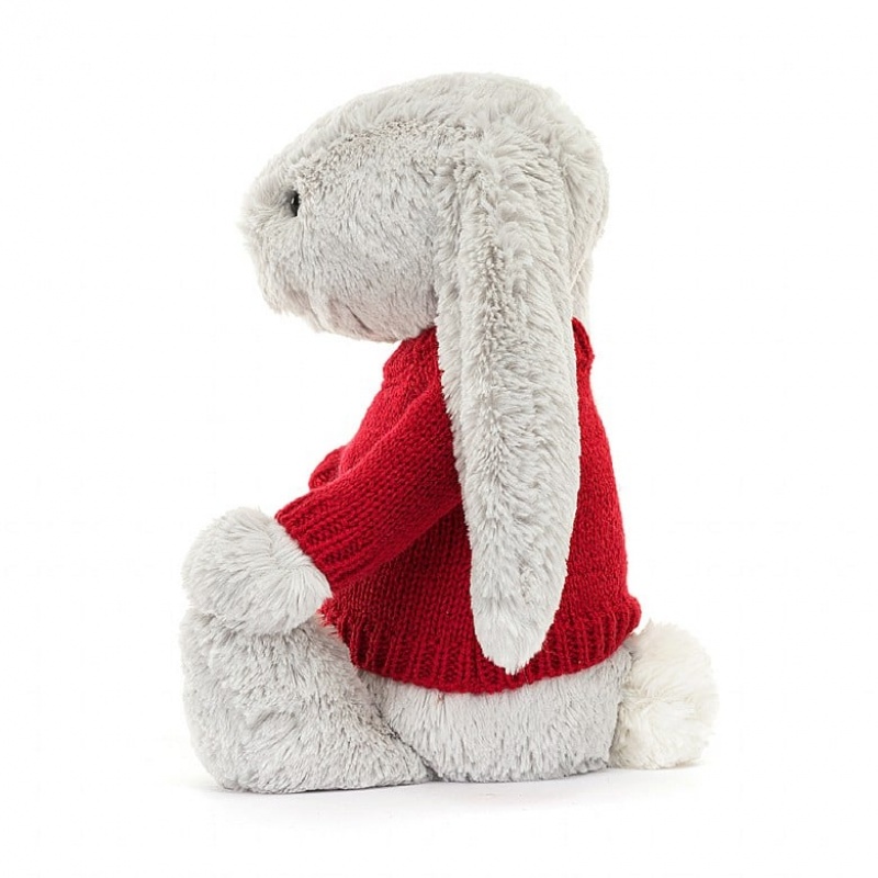 Jellycat Bashful Silver Lapin with Personalised Red Jumper MEDIUM - H31 X W12 CM | 72368WYXE